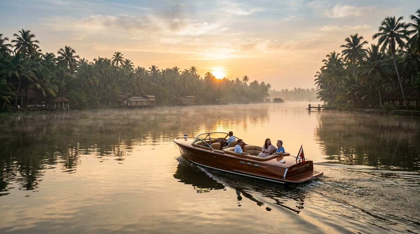 Private speedboat transfer across Punnamada Lake - Zen Homestay Alleppey